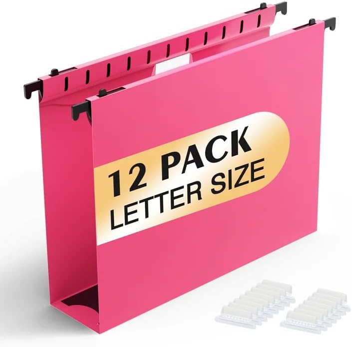 Shutex Extra Capacity Plastic Hanging File Folders,12 Pack Reinforced Hang Folders,Heavy Duty 2 Inch Expansion,Plastic Filing Cabinet Folders,Letter Size,Designed for Bulk Files, Medical Charts,Blue