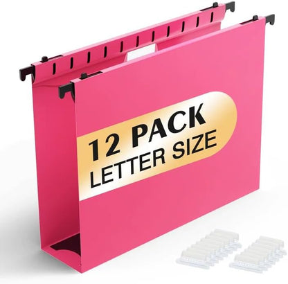 Shutex Extra Capacity Plastic Hanging File Folders,12 Pack Reinforced Hang Folders,Heavy Duty 2 Inch Expansion,Plastic Filing Cabinet Folders,Letter Size,Designed for Bulk Files, Medical Charts,Blue
