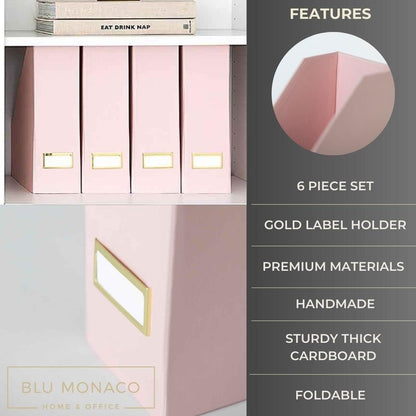 BLU MONACO Foldable Black Magazine File Holder | Set of 6 Cardboard Desk Organizer Boxes | Vertical Magazine File Holder | Standing File Holder | Office Classroom or Home