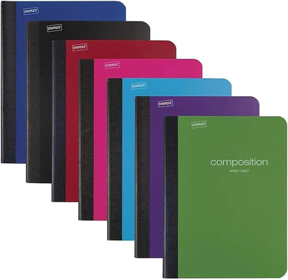 STAPLES Poly Composition Notebook, 9.75” x 7.5”, Wide Ruled, 70 Sheets, Assorted Colors