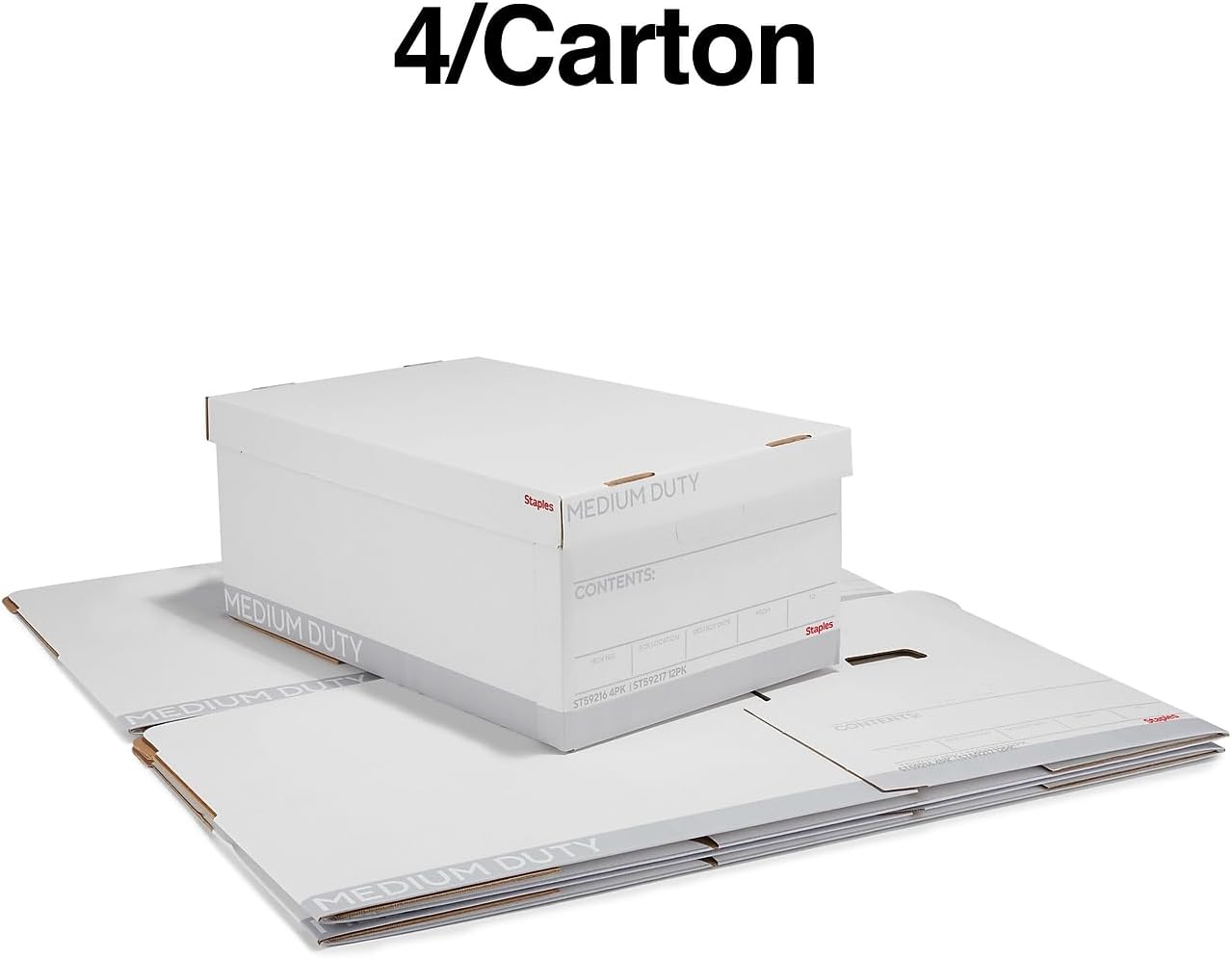 STAPLES Corrugated File Box Lift Off Lid, Letter/Legal Size, White/Black, 10/Pack