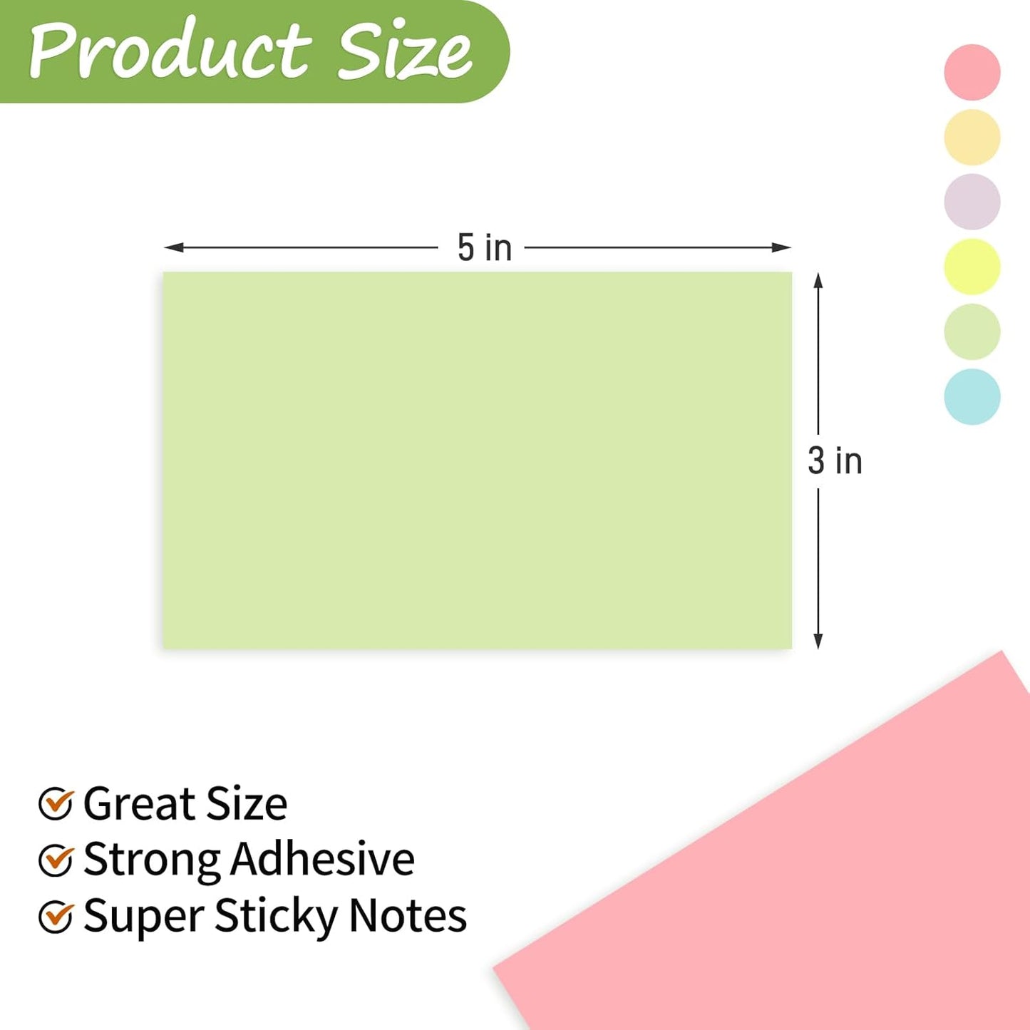 480 Sheets 3 in x 5 in Large Sticky Notes, 76 x 127 mm 6 Pads Assorted Self-Stick Pads for Notebook,Office,School and Home,80 Sheets/Pad (6 Pads Brillant)
