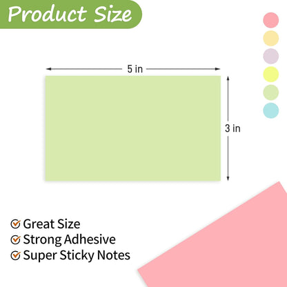 480 Sheets 3 in x 5 in Large Sticky Notes, 76 x 127 mm 6 Pads Assorted Self-Stick Pads for Notebook,Office,School and Home,80 Sheets/Pad (6 Pads Brillant)