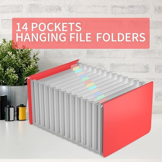 TOPCJ Plastic Expanding Hanging File Folders,12 Expandable Pockets,Multi Color Tabs,Hanging Folders for Filing Cabinet Letter Size,Office Supplies Manilla File Folders 8.5 X 11,Blue