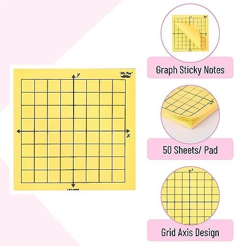 Mr. Pen- Graph Sticky Notes, 3x3 Inch, 6 Pads, 50 Sheets/Pad, 300 Sheets, 6 Grid Designs, White, Square Graph Paper Notes, Grid Sticky Note Pads for Math, Study, Journals, Planners