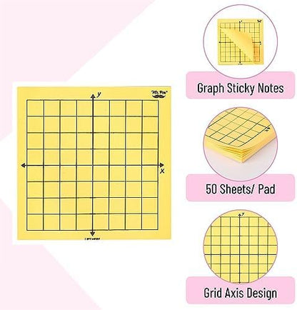 Mr. Pen- Graph Sticky Notes, 3x3 Inch, 6 Pads, 50 Sheets/Pad, 300 Sheets, 6 Grid Designs, White, Square Graph Paper Notes, Grid Sticky Note Pads for Math, Study, Journals, Planners