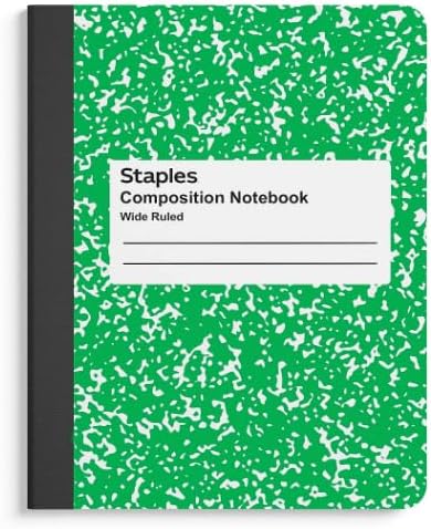 STAPLES Composition Notebook, 9.75” x 7.5”, Wide Ruled, 100 Sheets, Green Cover