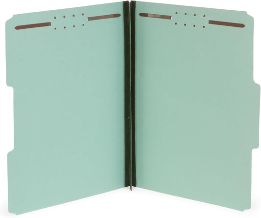 Blue Summit Pressboard File Folders, 2 inch Expansion Pressboard Folders Letter Size, Pressboard Folders with Fasteners, Gray/Green – 25 Pack
