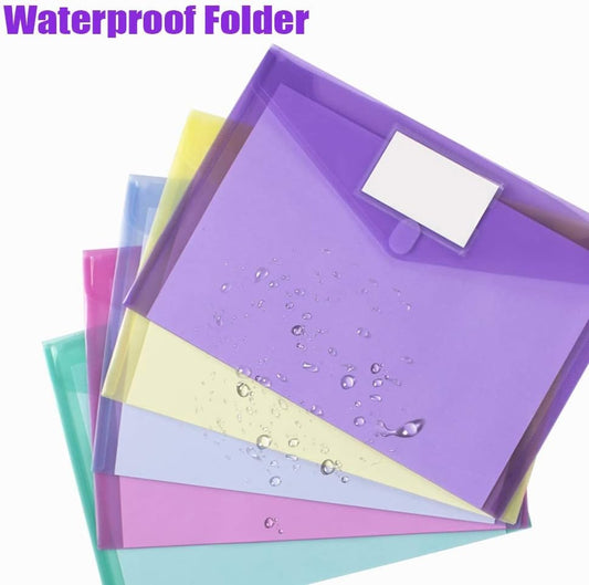 Sooez 10 Pack File Folders, Clear Poly Envelopes Plastic Folders, Folder for Documents Letter A4 Size with Label Pocket, Teacher School Office Supplies Organization Storage, Assorted Color