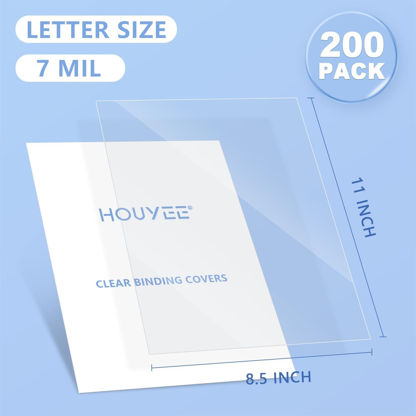 HOUYEE 100 Pack10 Mil Clear Binding Presentation Covers, PVC Report Cover Sheets for Binding, Square Corner, 8.5 x11 Inches, Letter Size