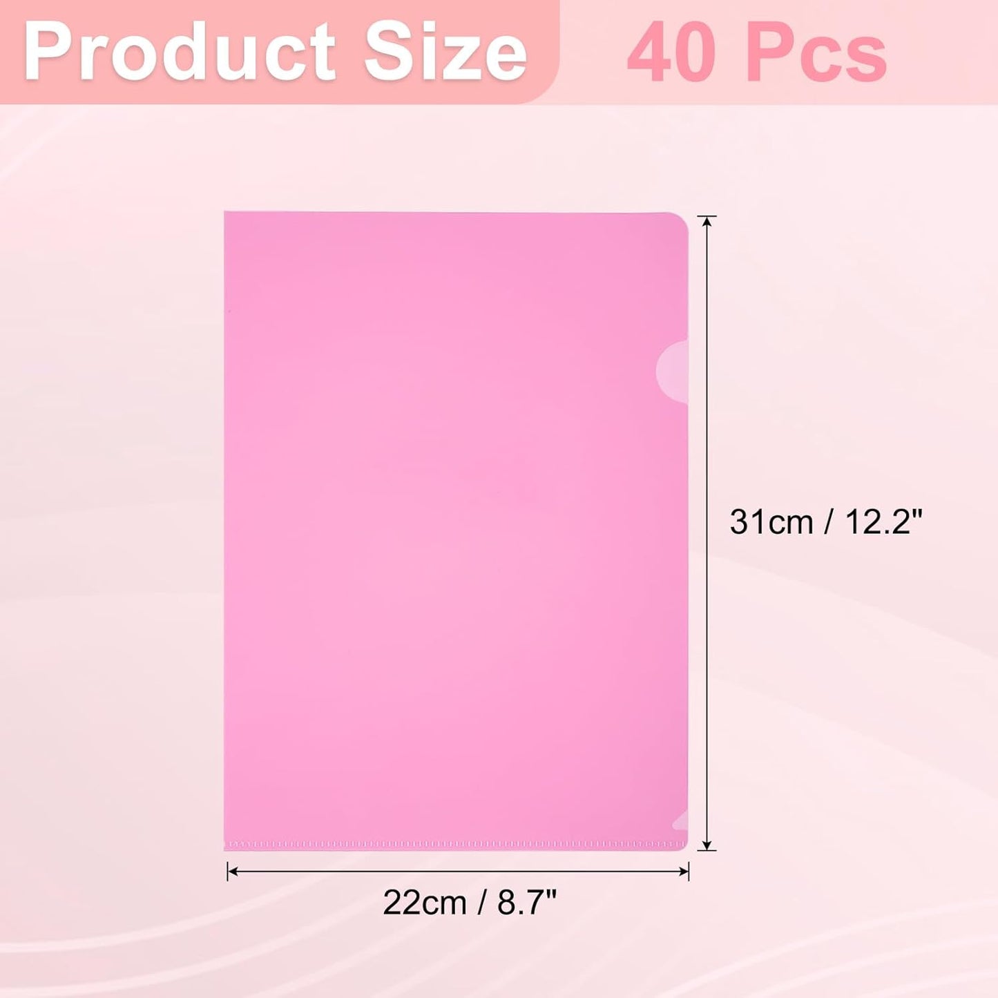 PATIKIL A4 Plastic Folders, 40 Pack Clear Folders L Type Project Pockets Paper Document Jacket Sleeves L Shaped Transparent for Documents Plastic Office File, 8.7x12.2in, Red
