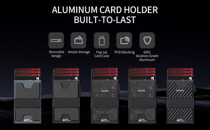 SEMORID Slim Aluminum Card Holder Wallet for Men, Durable Expandable Backplate, RFID Blocking Minimalist Metal Pop Up Wallet, Holds 12+ Cards Plus Cash (Black)