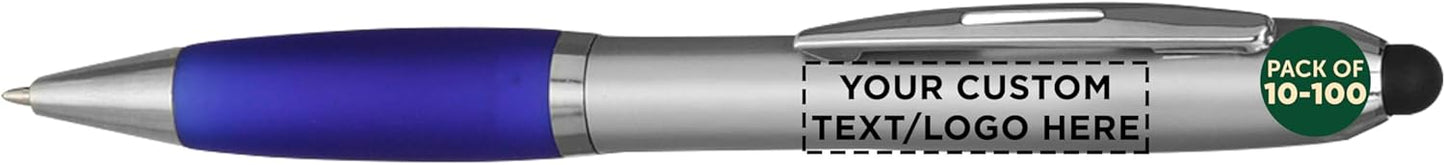 DISCOUNT PROMOS Custom Stylus Ballpoint Pens Set of 10/50/100, Personalized Bulk Pack - Black Ink, Great for Office, School, Business, Tradeshows, Events - Purple