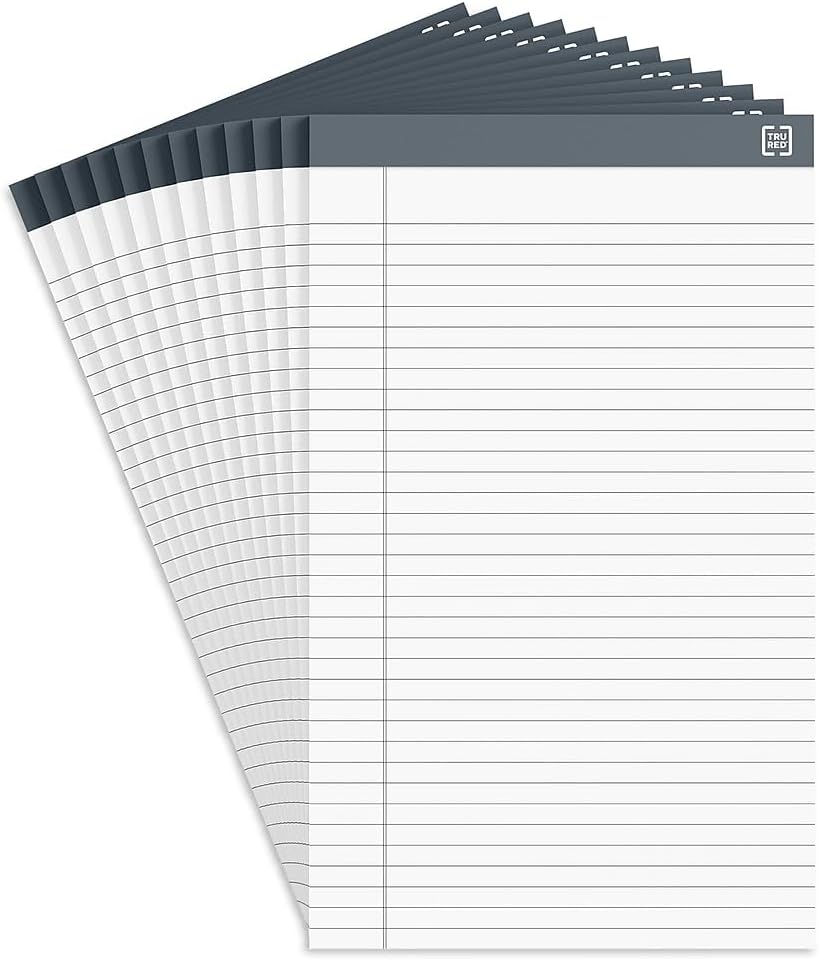 TRU RED Legal Pads, 8.5” x 14”, Wide Ruled, White, 50 Sheets/Pad, 12‑Pack