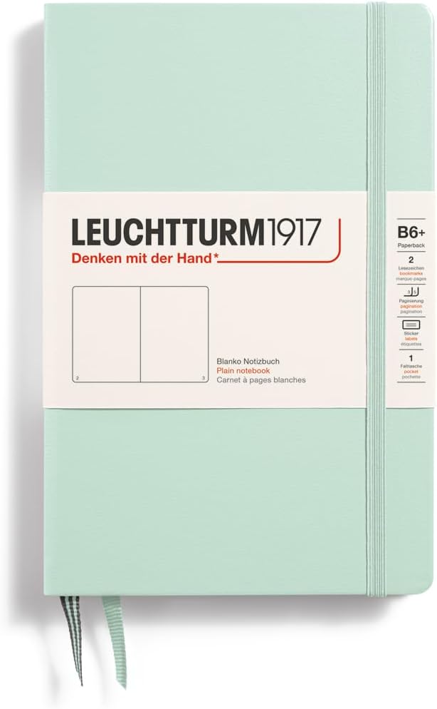 LEUCHTTURM1917 - Notebook Hardcover Paperback B6+ - 219 Numbered Pages for Writing and Journaling (Stone Blue, Ruled)