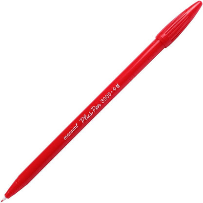 Monami Plus 3000 Office Sign Pen Felt Tip Water Based Ink Color Pen Complete Red,Blue,Black Dozen Box