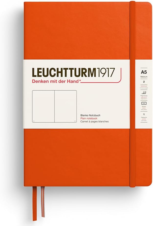 LEUCHTTURM1917 - Notebook Hardcover Medium A5-251 Numbered Pages for Writing and Journaling - Thinking Ahead (Plain Paper, Spice Brown)