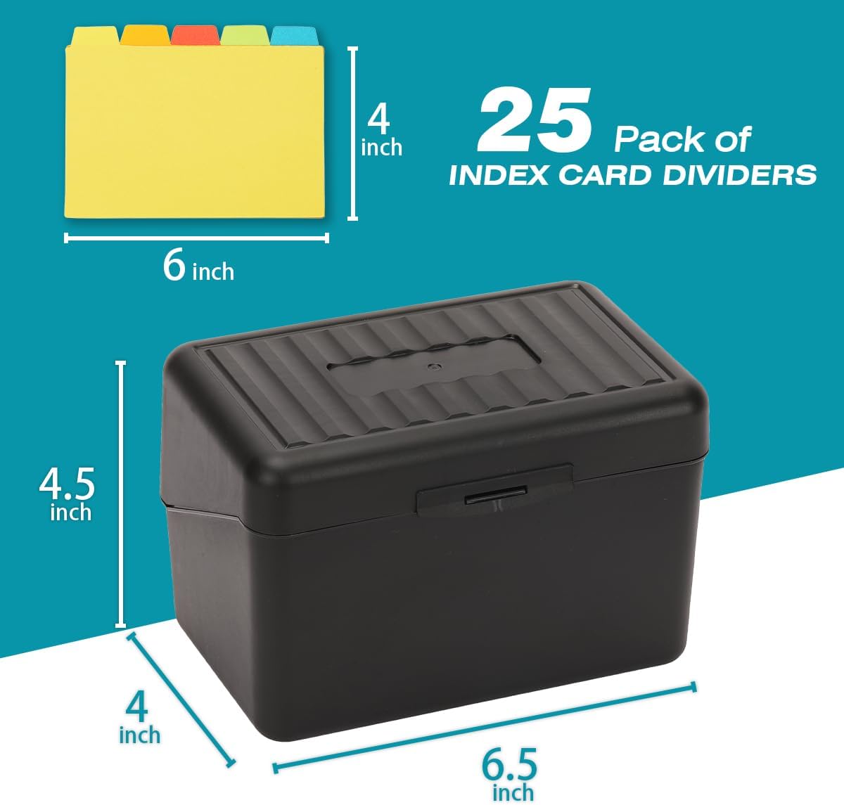 H4D Index Card Holder 3x5 Inches with 25 Plastic Dividers, Black
