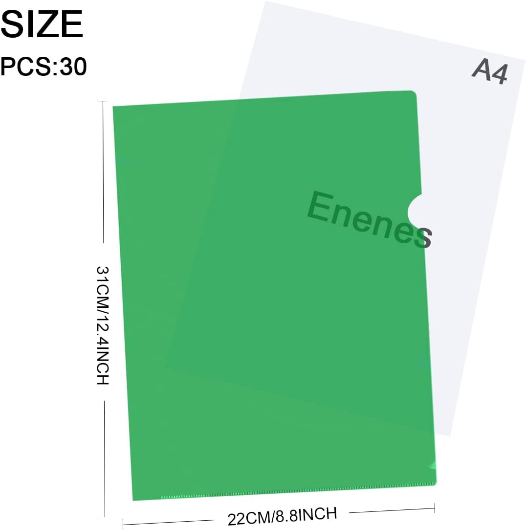 30 PCS A4 Plastic Folder, Clear Document Folder, Transparent File Pocket Project Report Covers Suitable for School Office Use(Green)