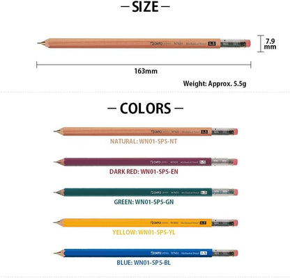 OHTO WN01 Wooden Mechanical Pencil, 0.5mm Fine Point, Standard Long Barrel, Green Body, Made from Incense Cedar, WN01-SP5-GN