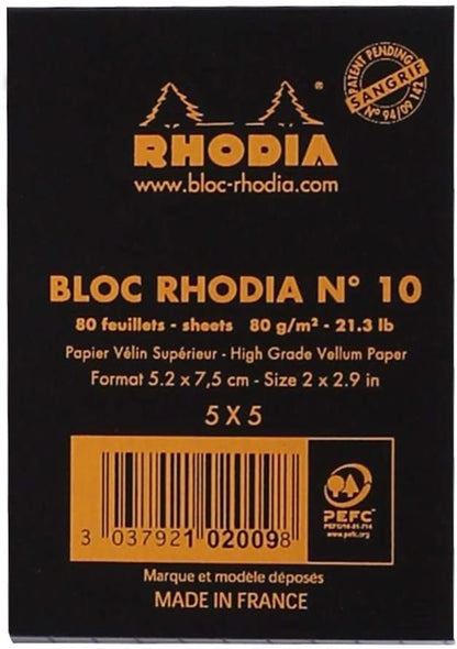 Rhodia 80 Sheet Graph Notepads, 4 by 6", Black