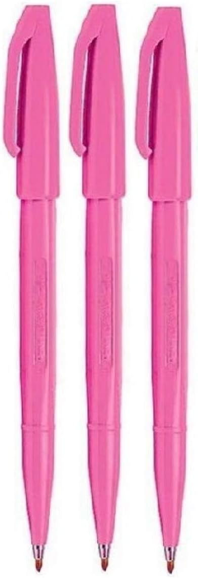 Pentel Pink Original Sign Pen S520 Fibre Tip Marker Pens Colour Fineliner 2mm Nib 1mm Line Width (Pack of 3)