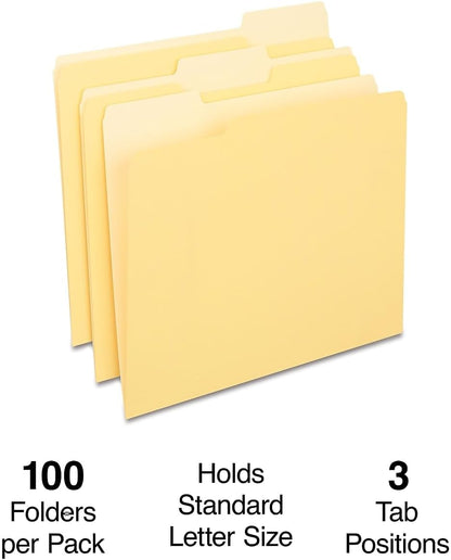 Staples File Folders, Letter Size, 1/3‑Cut Tabs, Purple, Durable 10.5‑Point Paper Stock, 100/Pack