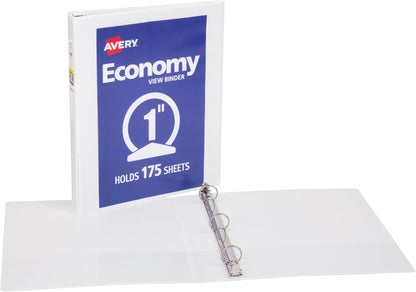 Avery Standard View 3 Ring Binders, 1.5" Round Rings, 275-Sheet Capacity, 2.1 Inch Wide Spine, White Binders, Ideal for Lightweight Organization and Occasional Referencing (12-Pack of 05726)