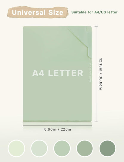 Plastic Folders Sleeves, Gradient Colors Plastic Project Pockets for Paper 11.9 × 8.5 Inches, Transparent Document Folders for School and Office Supplies (5 Pcs, Green)