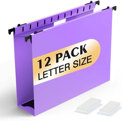 Shutex Extra Capacity Plastic Hanging File Folders,12 Pack Reinforced Hang Folders,Heavy Duty 2 Inch Expansion,Plastic Filing Cabinet Folders,Letter Size,Designed for Bulk Files, Medical Charts,Blue