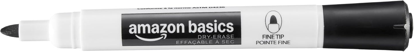 Amazon Basics Low-Odor Dry Erase Whiteboard Markers, Fine Tip, Quick-Dry, Black, 36-Pack