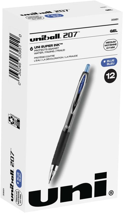 uni-ball 207 Retractable Gel Pens Medium Point, 0.7mm, Black, 12 Pack