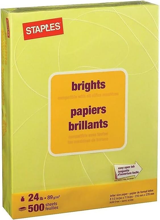 Staples Brights 24 Lb. Colored Paper Dark Green 500/Ream, For Office, School & Home