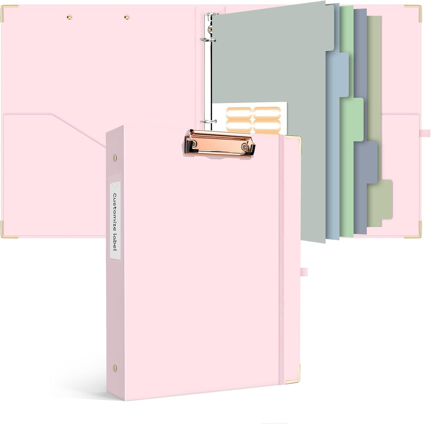 Ospelelf Binder 3 Ring 1 Inch, Floral Round Ring Clipboard Binder for Letter Size with 5 Tab Dividers, File Folder Labels, for School and Office Supplies
