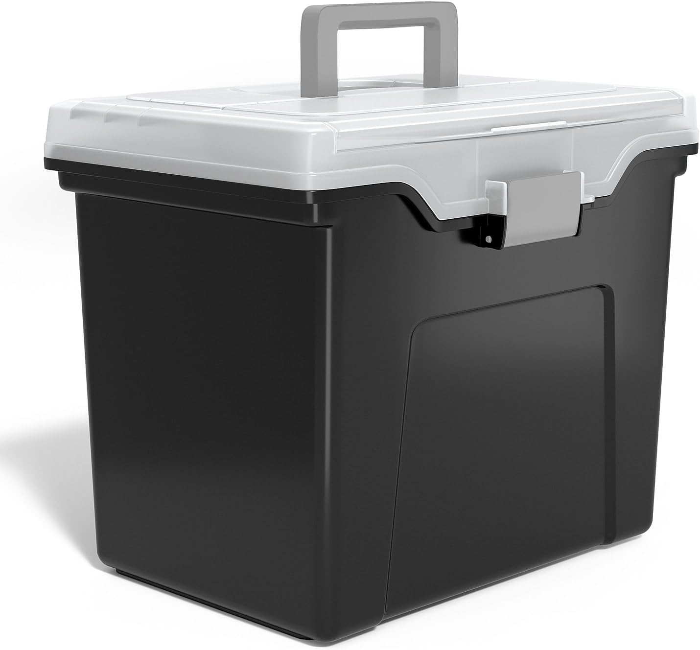 STAPLES File Folder Tote, Portable Filing Box for Letter SIze Hanging Folders, Security Latch & Built-In Lid Organizer, Black/Clear