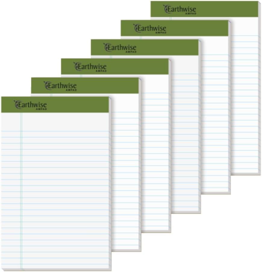 Ampad 40112R EnviroTec 100% Recycled Perforated Pad, 5x8, 20 Pound Paper, White, Jr. Legal, 40 Sheets Per Pad, 6 Pads