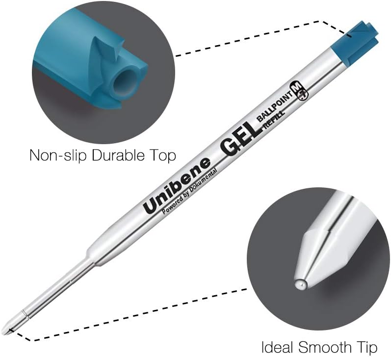 Unibene Parker Compatible Gel Ink Ballpoint Refills 12 Pack,0.7mm Medium Point-Black, Smooth Writing Replaceable German Ink Tactical Pen Refills for Parker Ballpoint/UZI Pen