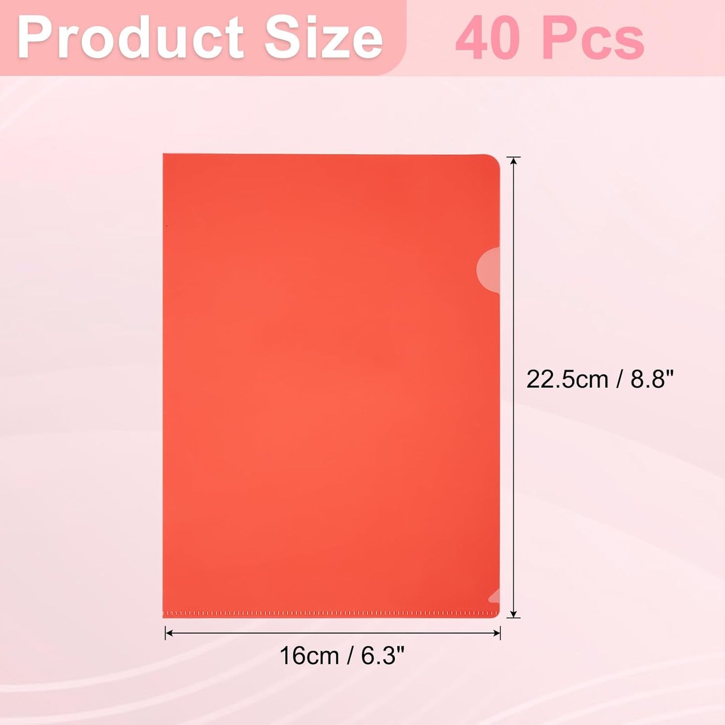 PATIKIL A4 Plastic Folders, 40 Pack Clear Folders L Type Project Pockets Paper Document Jacket Sleeves L Shaped Transparent for Documents Plastic Office File, 8.7x12.2in, Red