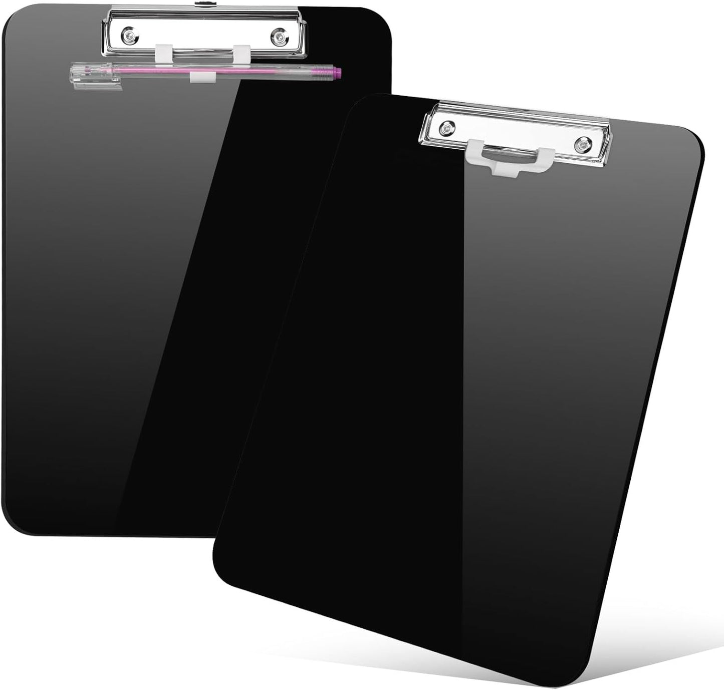 SFLHHDM 1 Pcs Clear Glitter Clipboards, Plastic Clipboard with Pen Holder, Size 8.85 x 12.4 in Shiny Clipboards with Low Profile Clip, Cute Hanging Clipboard for Office School Sparkly Clip Board-Pink