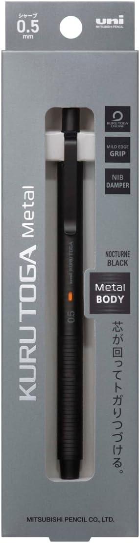 Uni Kuru Toga Metal Mechanical Pencil, Auto Lead Rotation, 0.5mm Fine Point, All-Metal Body, Nocturne Black, M5KH1P.24