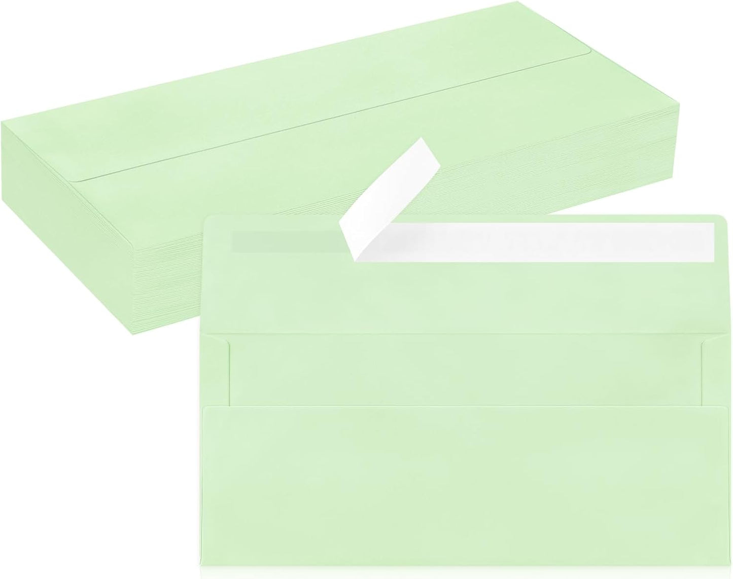 50 Pack #10 Business Envelopes, Sage Green Standard Envelopes Self Seal, Letter Size Mailing Envelopes for Checks Letters Invoices Statements Birthday Graduation Wedding, 4 1/8 x 9 1/2 Inch