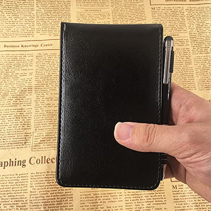 Yeustkony 2 Pack Mini Pocket Notepad Holder Set, A7 PU Leather Business Notebook Cover Jotter, Multifunction Leather Pocket Note Pad Holder for Office Working Study Memo Book Refills (Black + Brown)