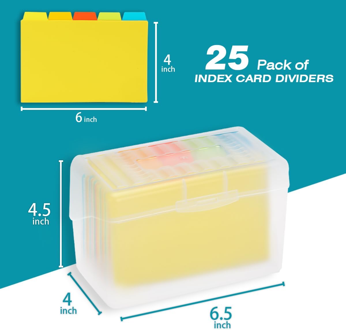 H4D Index Card Holder 3x5 Inches with 25 Plastic Dividers, Black