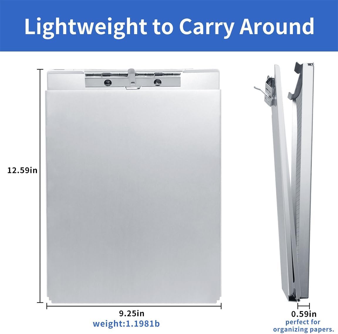 Sunnyclip Aluminum Clipboard with Storage(Memo Size), Recycled Metal Form Holder Binder Fits Paper Size up to 5.66 x 9.5 inches, A5 Size