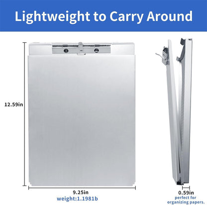 Sunnyclip Aluminum Clipboard with Storage(Memo Size), Recycled Metal Form Holder Binder Fits Paper Size up to 5.66 x 9.5 inches, A5 Size