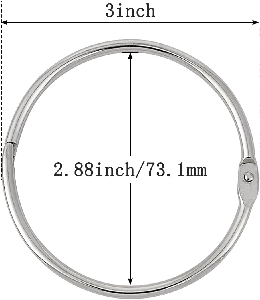 KTOJOY 3 Inch (12 Pack) Loose Leaf Binder Book Rings, with Metal Nickel Plated for Key,and Index Cards, for School, Home, or Office, Silver
