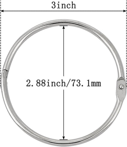 KTOJOY 3 Inch (12 Pack) Loose Leaf Binder Book Rings, with Metal Nickel Plated for Key,and Index Cards, for School, Home, or Office, Silver