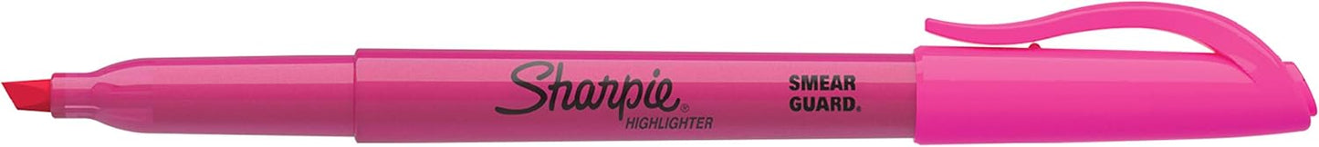 Sharpie 27009 Pocket Style Highlighters, Chisel Tip, Fluorescent Pink, Box of 12