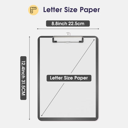 Plastic Clipboards 2 Pack, A4 Black Clip Board 8.5x11 for Classroom, Students, Kid, Woman, Size 9" x 12.5" with Low Profile Clip, Office & School Supply