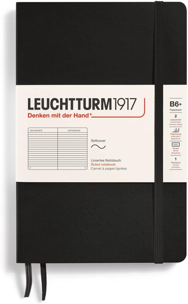 LEUCHTTURM1917 - Notebook Softcover Paperback B6+ - 123 Numbered Pages for Writing and Journaling (Ruled, Rising Sun)